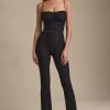 Bow-Detail Lace Flared Jumpsuit in Black