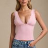 Plunge-Neck Scallop-Trim Tank Top in Soft Pink