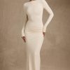 Modal Ruched Backless Maxi Dress in Ivory