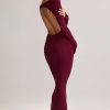 Modal Ruched Backless Maxi Dress in Wine