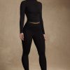 Modal Ruched Mid-Rise Leggings in Black