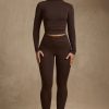 Modal Ruched Mid-Rise Leggings in Chocolate Brown