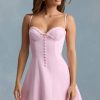 Bow-Detail Scalloped A-Line Mini Dress in Soft Pink