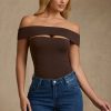 Modal Cut-Out Off-Shoulder Bodysuit in Chocolate Brown