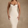Modal Contrast-Trim Backless Midaxi Dress in Ivory
