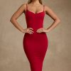 Modal Contrast-Trim Backless Midaxi Dress in Red