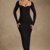 Modal Contrast-Trim Maxi Dress in Black