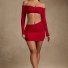 Modal Asymmetric-Waist Mini Skirt in Red