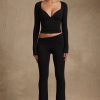 Modal Asymmetric-Waist Flared Trousers in Black