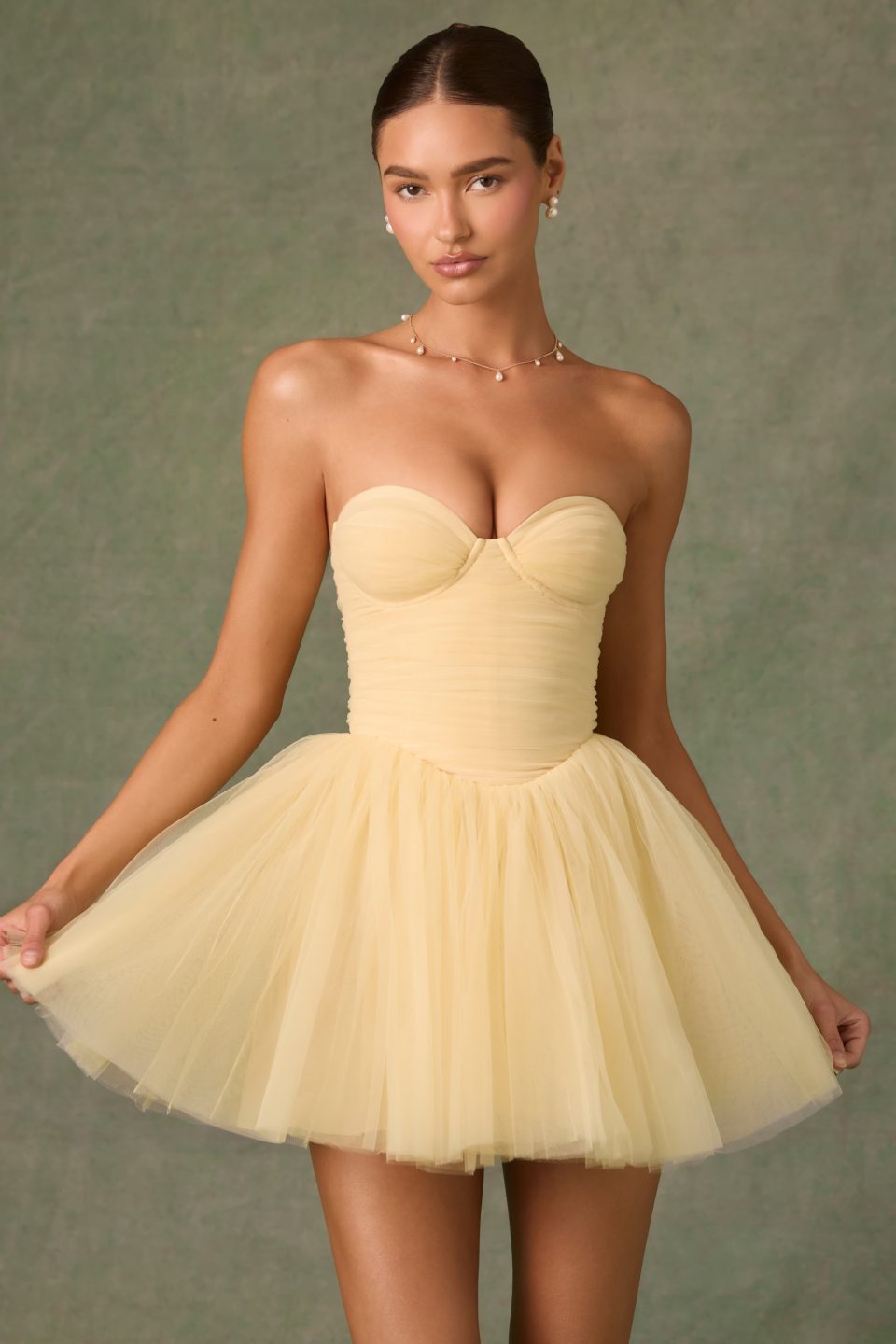 Tulle Corset Mini Dress in Yellow