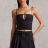 Belted Low-Rise Pleated Mini Skirt in Black
