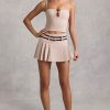 Belted Low-Rise Pleated Mini Skirt in Mushroom