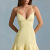 Drop-Waist Lace-Up Mini Dress in Yellow