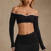 Modal Contrast-Trim Crop Top in Black