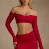 Modal Contrast-Trim Crop Top in Red