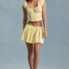 Ruched Cotton-Poplin Mini Skirt in Lemon Yellow