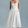 Button-Detail Halterneck Midaxi Dress in White