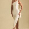 Asymmetric Scarf-Detail Maxi Dress in Ivory