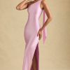 Asymmetric Scarf-Detail Maxi Dress in Soft Pink