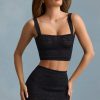 Pointelle-Knit Crop Top in Black