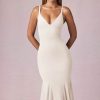 V-Neck Godet  Midaxi Dress in Ivory