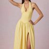 Broderie Anglaise Halterneck Midaxi Dress in Lemon Yellow