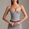 Pinstripe Lace-Up Corset Top in Grey