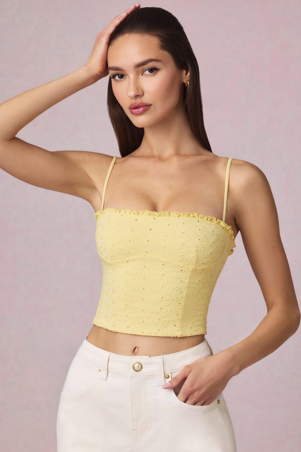Broderie Anglaise Camisole Top in Lemon Yellow