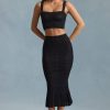 Ruffle-Trim Pointelle-Knit Midaxi Skirt in Black