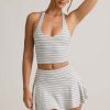 Modal Halterneck Tank Top in Blue Yellow Stripe