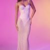 Semi-Sheer Embellished Corset Gown in Pink