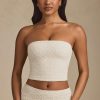 Ruched Strapless Lace Top in Ivory