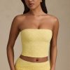 Ruched Strapless Lace Top in Pastel Yellow