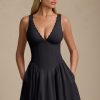 Scallop-Trim A-Line Mini Dress in Black