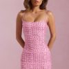 Embellished Scoop-Neck Bodycon Mini Dress in Pink