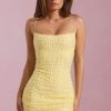 Embellished Scoop-Neck Bodycon Mini Dress in Yellow