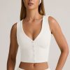 Modal Ribbed Button-Up Vest Top in White