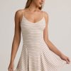 Modal Ribbed Tie-Back A-Line Mini Dress in Pink Yellow Stripe