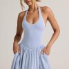 Modal Backless Halterneck Mini Dress in Light Blue
