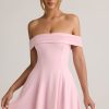 Modal Off-Shoulder A-Line Mini Dress in Baby Pink
