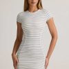 Modal Short-Sleeve Bodycon Mini Dress in Blue Yellow Stripe