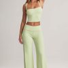 Modal Foldover Wide-Leg Trousers in Sage Green