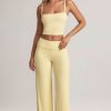 Modal Foldover Wide-Leg Trousers in Lemon Sherbet