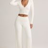 Modal Foldover Wide-Leg Trousers in White