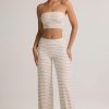 Modal Foldover Wide-Leg Trousers in Pink & Yellow Stripe