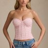 Lace-Up Strapless Corset Top in Pink Polka Dot