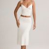 Modal Ruched Mid-Rise Midaxi Skirt in White