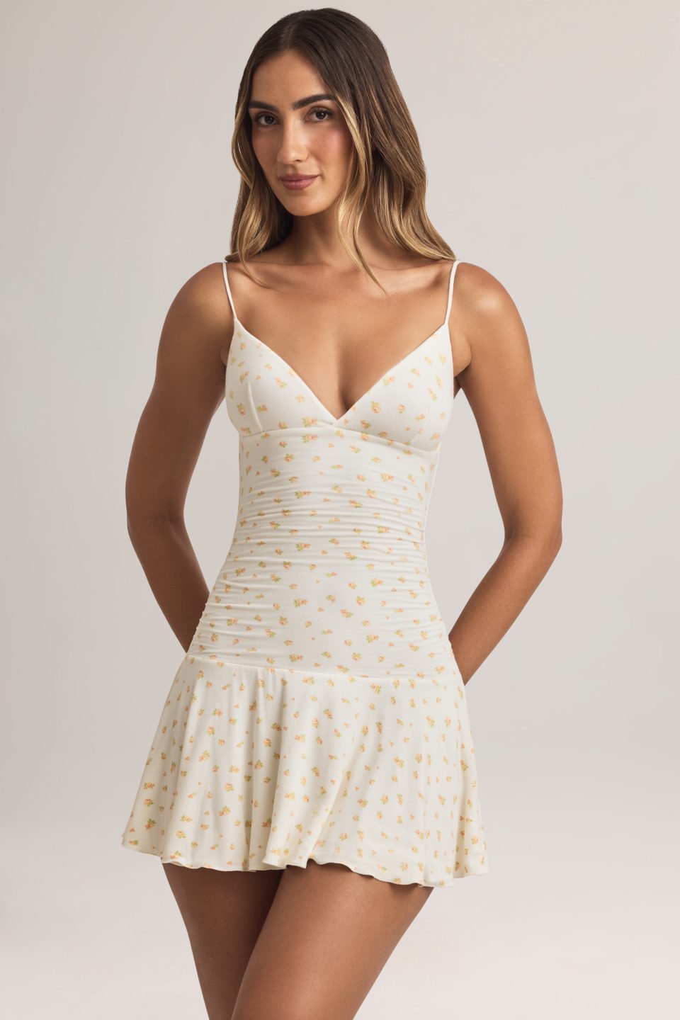 Modal Ruched A-Line Mini Dress in Floral Print