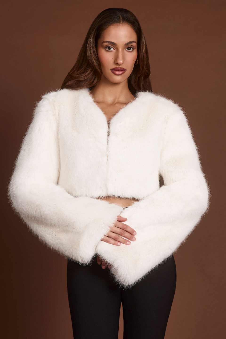 Faux Fur Cropped Bolero in White
