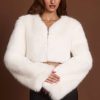 Faux Fur Cropped Bolero in White